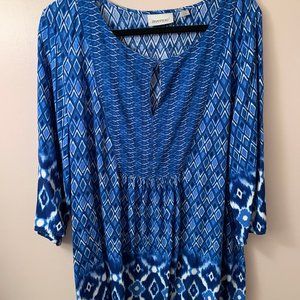 Blue and White Print Top
